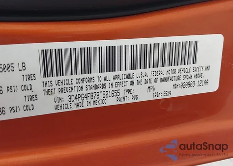 2011 Dodge Journey Express из США, поврежденный, VIN 3D4PG4FB7BT521655